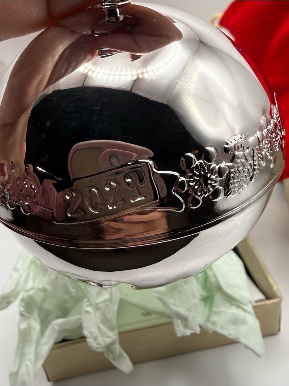 Wallace Silversmiths Silver 2021 Embossed Holiday Ball Ornament